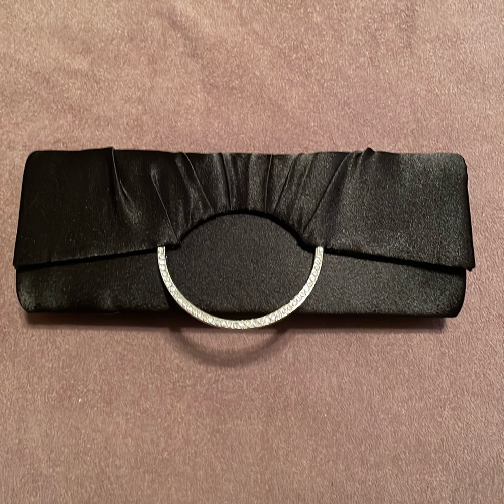 Bijoux Terner black satin clutch with rhinestones like new!